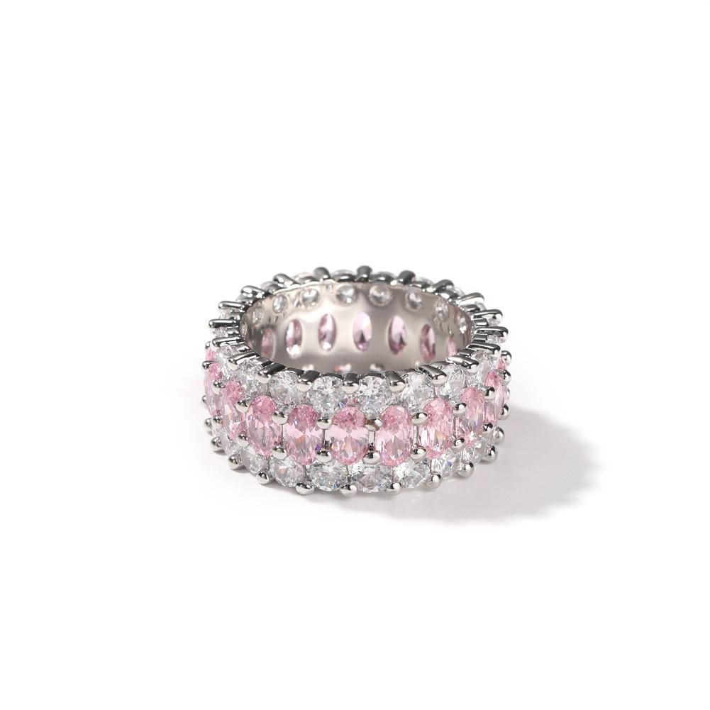 2026 Pink Oval Ring Inlaid Zircon Couple Style European and American Simple Personalized Ring