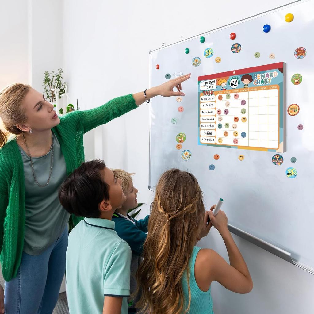 Boho 32 Chore Charts Behavior Reward Chart System,Sticker Chore Chart Pad for Kids with 2328 Stickers, 12.2" x 9.8" Magnetic Reward Chart to Develop