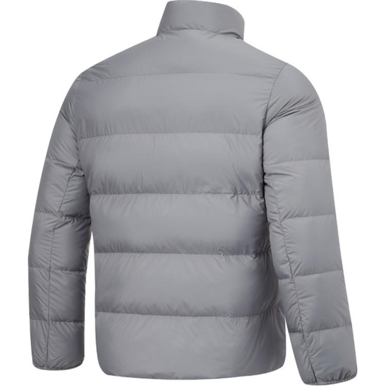 Li Ning Solid Color Zipper Stand Collar Comfortable Breathable Short Down Jacket Men Jackets Gravel-Gray AYMT249-5