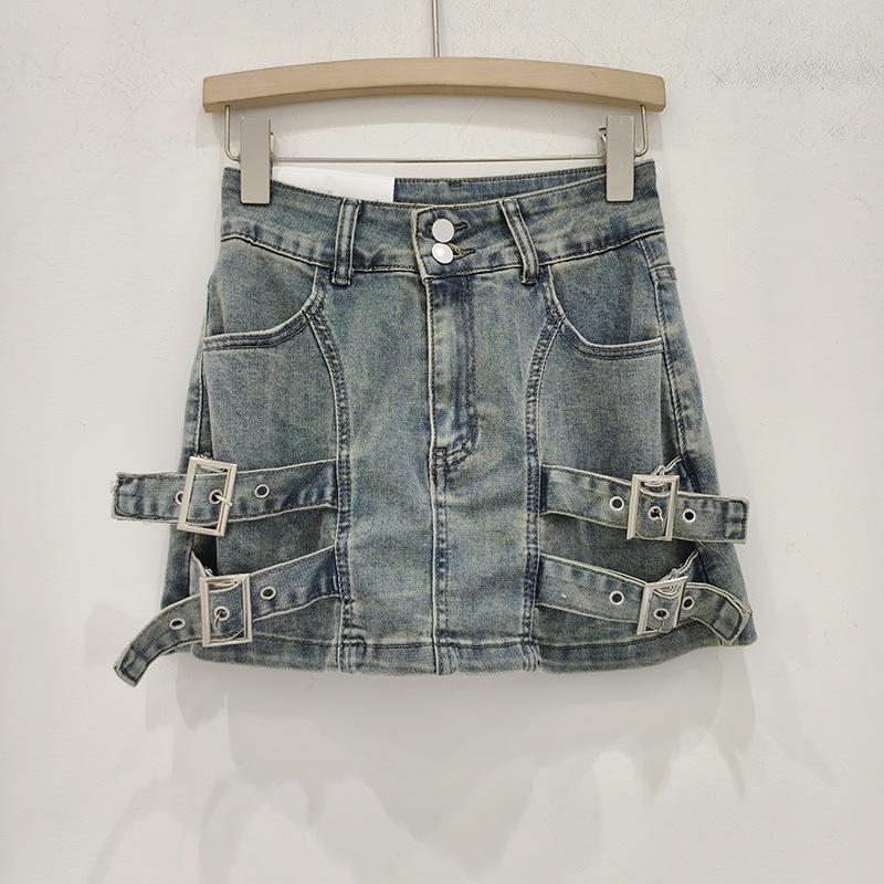 Denim skirt for women, new summer American style hot girl vintage high-waisted slimming A-line pencil skirt S синий