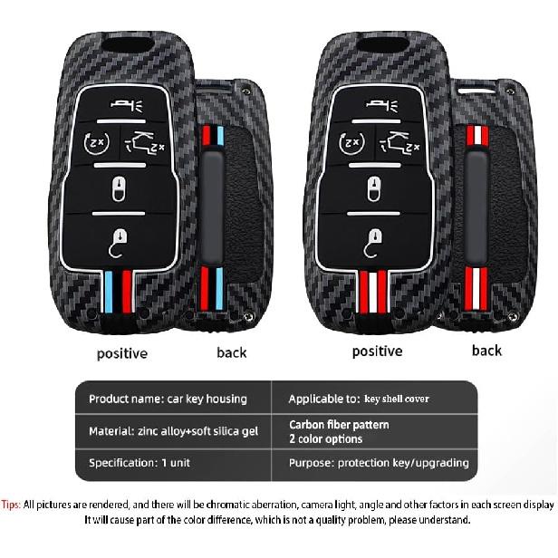 ontto Fit for Ram Key Fob Protector Vehicle Key Case Compatible with Dodge Ram 1500 2500 3500 4500 5500 2019-up,Antiscratched Carbon Texture Car Key