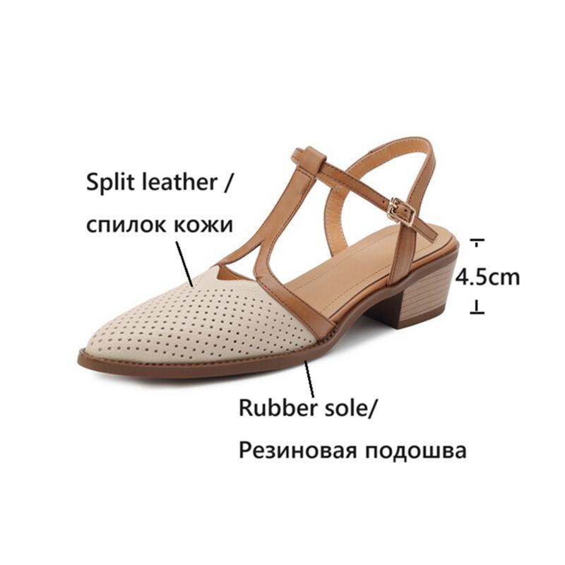 Fashion NEW Summer Women Sandals Split Leather Shoes for Women Simple Pointed Toe Chunky Heel Shoes Cover Toe Slingback Designer Sandals