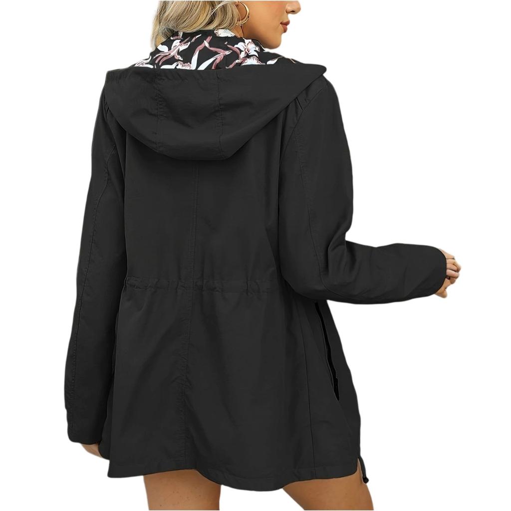 Women's Solid-color Hooded Long-sleeved Windbreaker, Mountaineering Sports Windbreaker, Jacket And Top