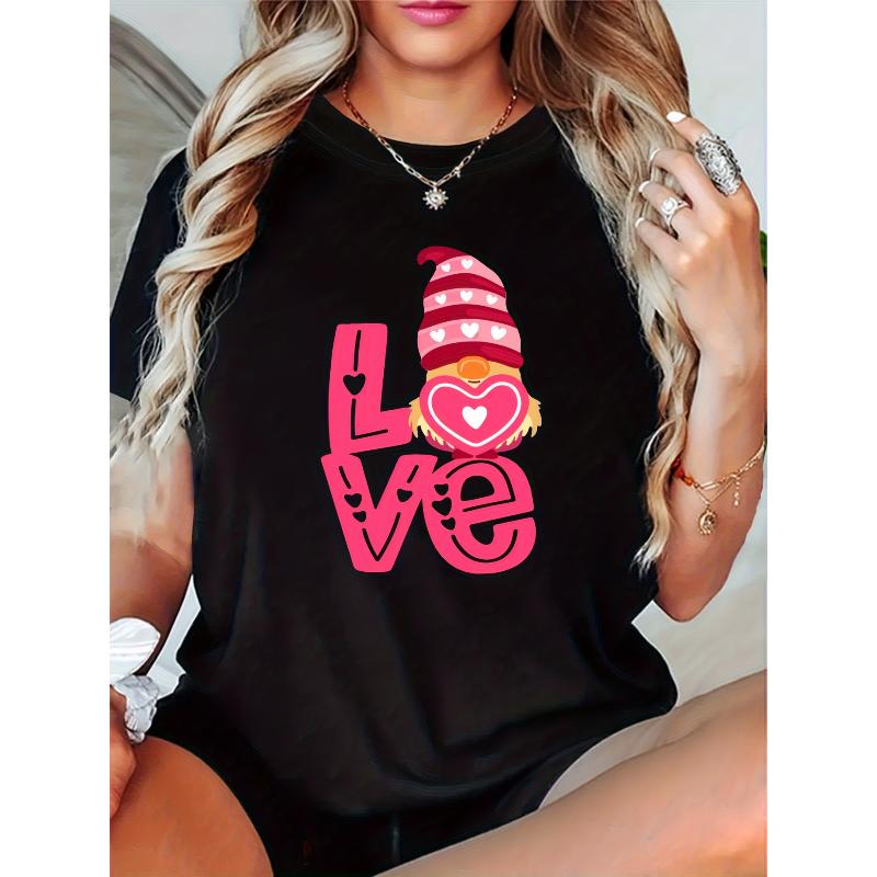 Gnome Love Letter Print Tee Oversized Short Sleeve Romantic Playful Top XXL белый