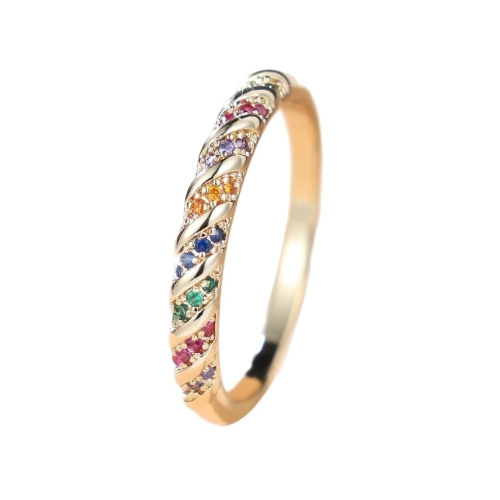 Multicolor Zircon Twisted Rings Round Stone Bridal Wedding Jewelry Round Stone Rings Women
