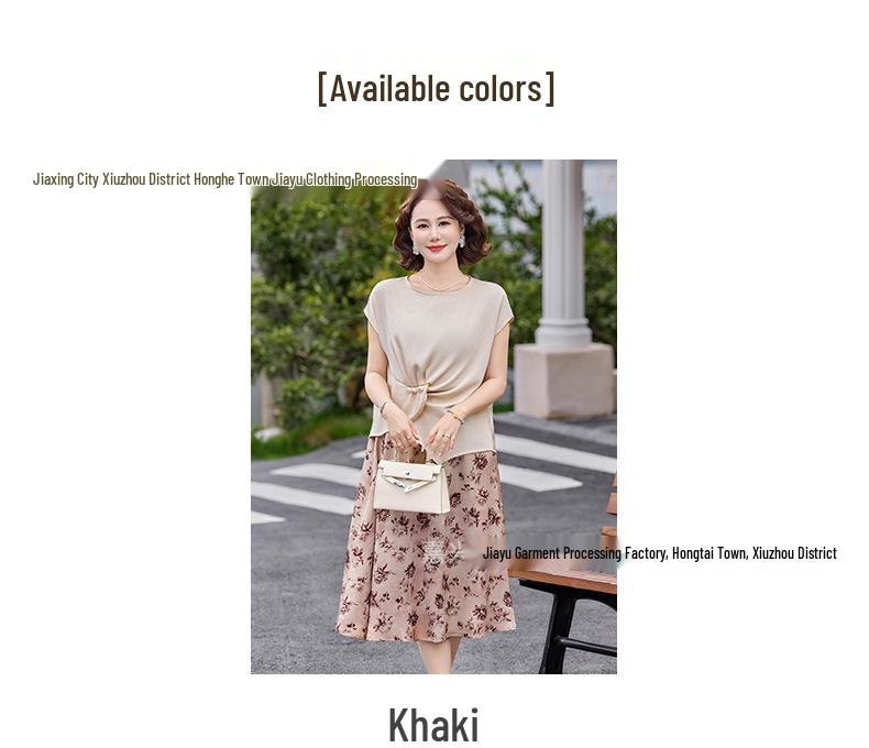 2026 Summer Stylish Chiffon Top & Floral Skirt Set for Middle-Aged & Elderly Women