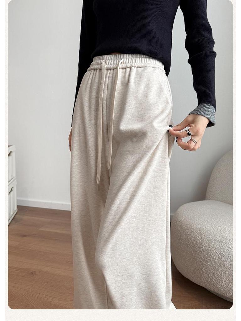 Aixuan White Wool Acetate Wide-Leg Pants: 2025 Autumn/Winter Women's Casual Draped Trousers