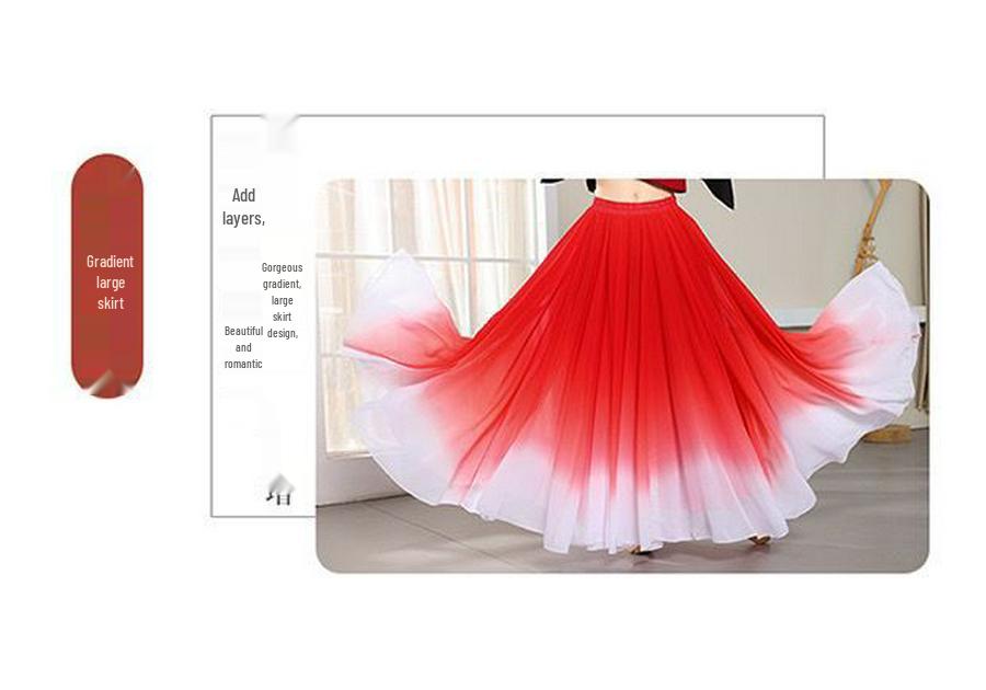 720 Gradient Chiffon Double-Layer Long Skirt for Classical Dance Performances