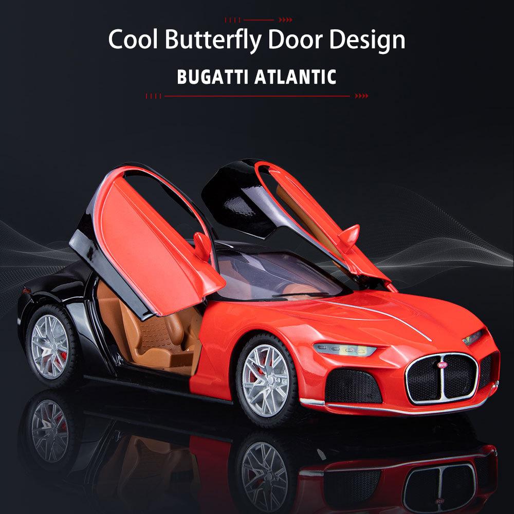 1/24 Scale Bugatti Atlantic Supercar Diecast Car Model Toy, Pull Back Toy Vehicle with Sound and Light for Kids Toddler Boys Girls Gift Collection