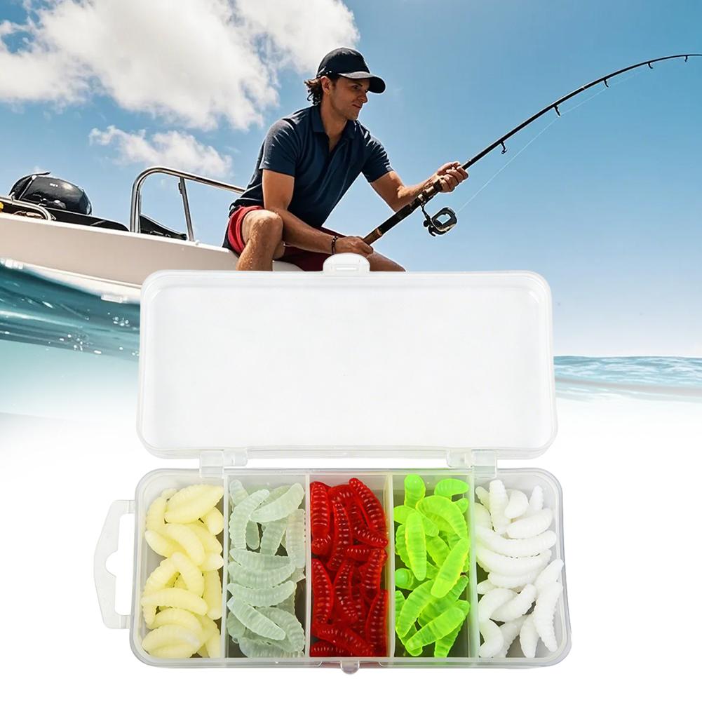 2cm/0.79" 100pcs Mealworm Soft Bait Mini Soft Maggot Baits Mixed Fishing Lures Silicone Bionic Bread Worm Lure