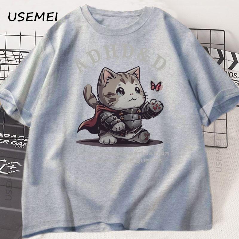 ADHD&D I'm Not Procrastinating Cat T-shirt Funny Graphic Printed Tshirts Cotton Short Sleeve Summer Loose Tees Oversized Tops