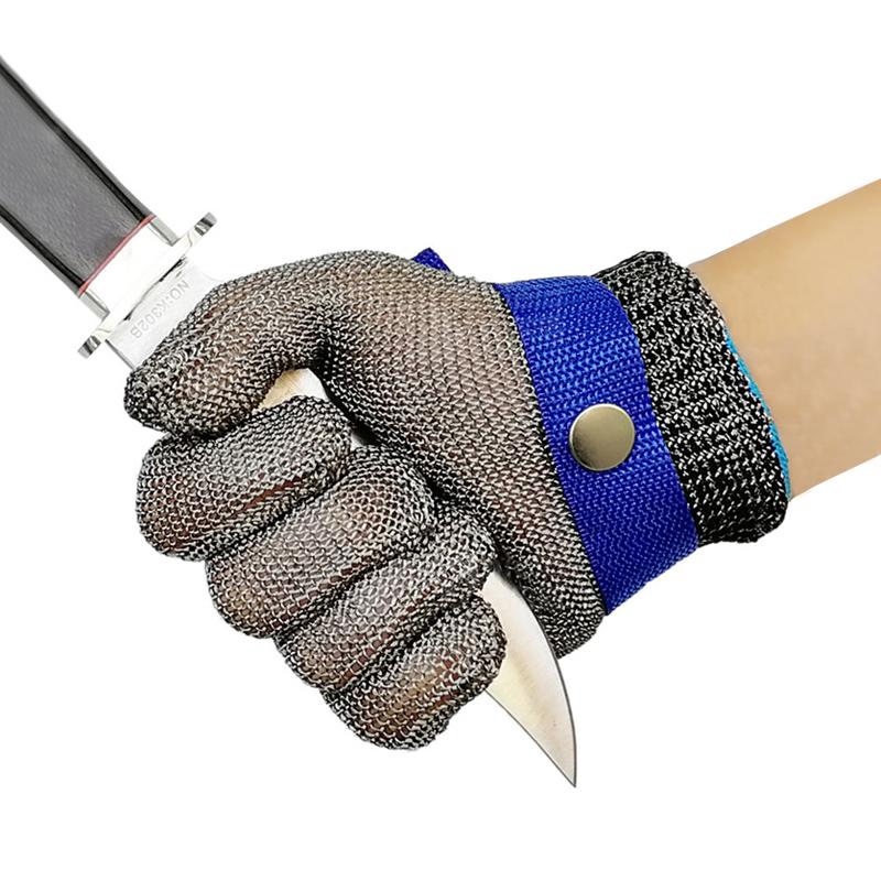 Stainless Steel Gloves Cut Proof Stab Resistant Steel Wire Mesh Working Knuckle Butcher Protection Ambidextrous Safety Gloves (Gray,S) серый