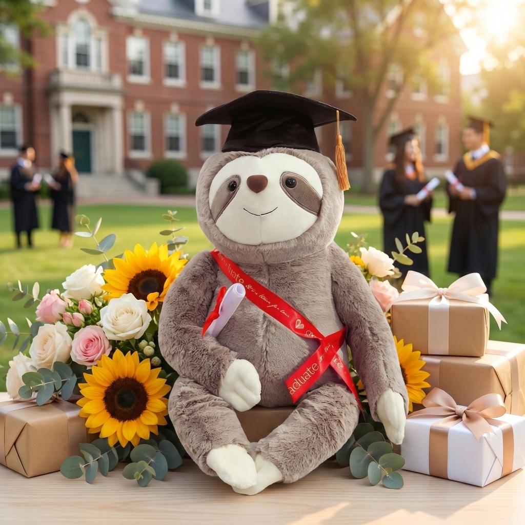 Graduation Plush Sloth Toy Soft Stuffed Animal with Graduation Cap and Sash Holding Diploma for Celebration Gift