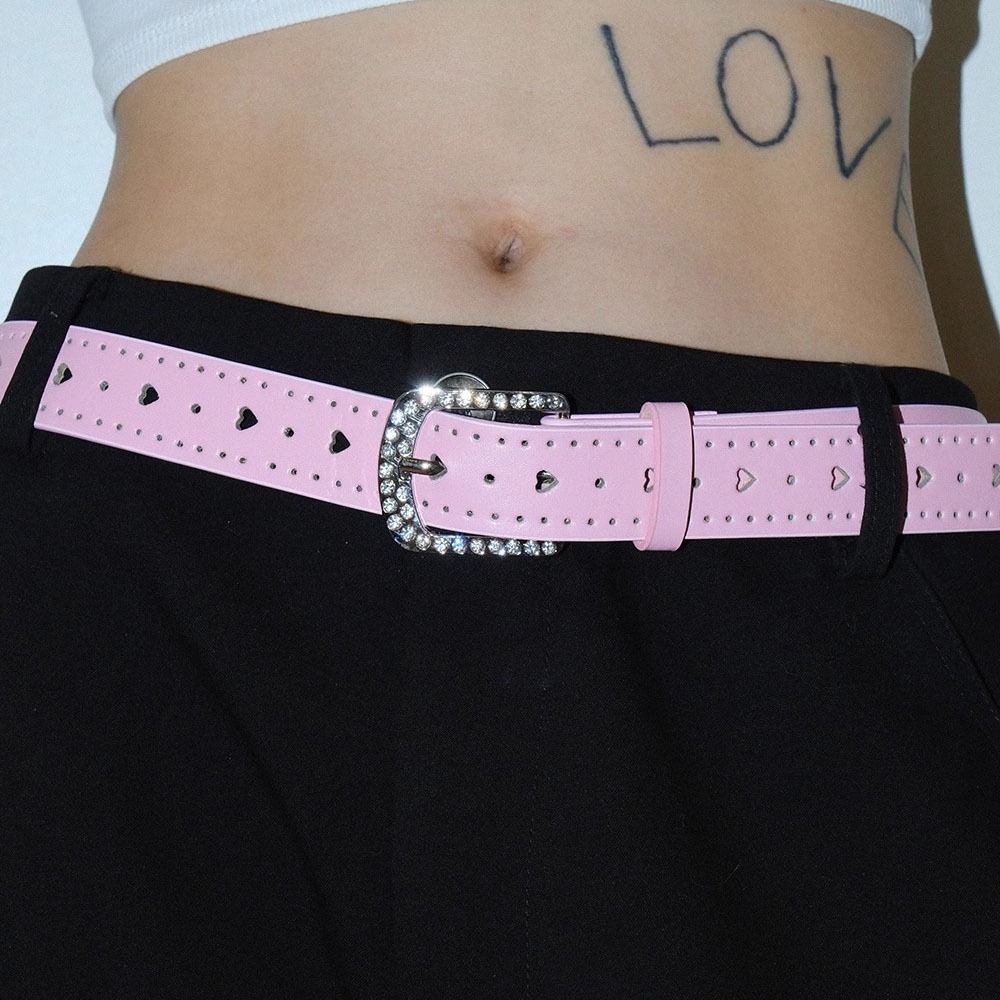 Jeans Decor Y2K Wide Belt Love Heart PU Leather Waistbands Fashion Rhinestone Waist Belt  Ladies