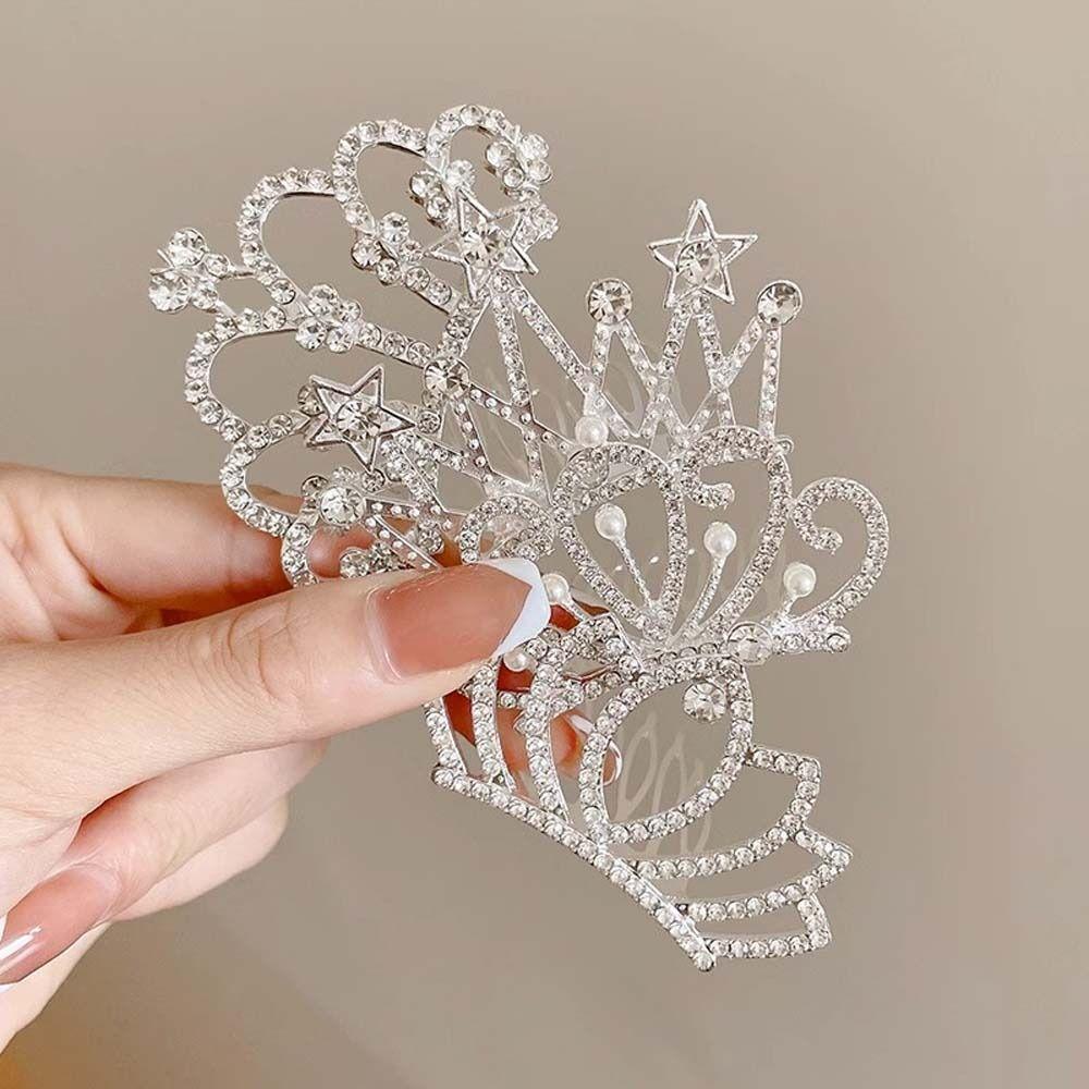 Pearl Crystal Crown Hair Comb Flower Rhinestone Hairpins Fashion Children Tiara Headband  Wedding