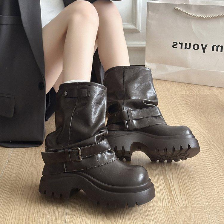 

Cowhide version~ pants boots women s 2025 new autumn super fire versatile and thin explosion thick-soled small thin boots 40