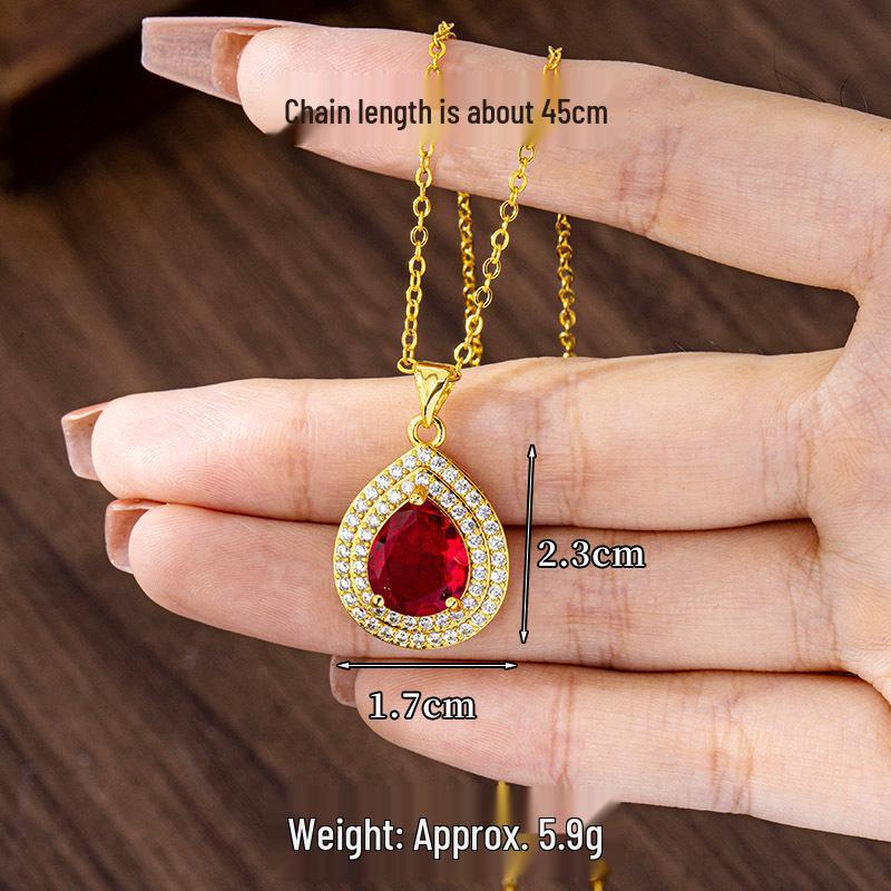 Elegant Zircon Teardrop Ring & Vietnam Sand Gold Necklace Set - Stylish, Durable, Non-Fading Jewelry for Women