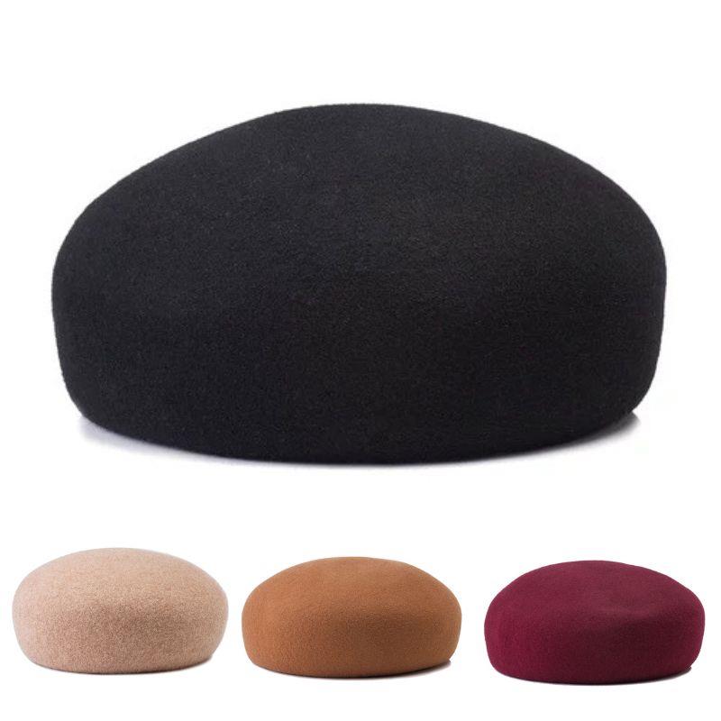 Autumn Winter 100% Wool Felt Blocked Beret Women Bread Pumpkin Berets Men Ladies Painter Pillbox Hat Fashion Designer Beret