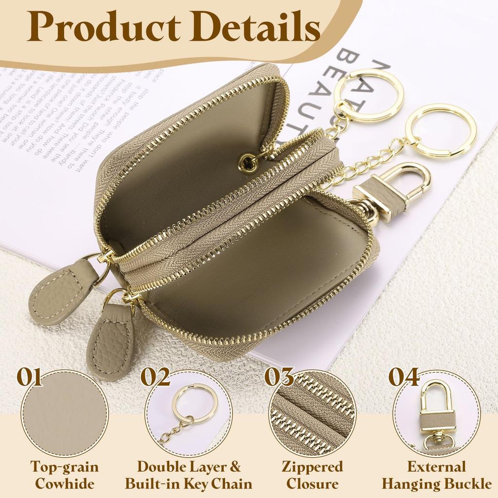 Genuine Leather Car Key Holder Universal Car Key Fob Double Zipper Key Case Light Brown [uxcell] Case, Holder, Bag, Men's & Women's,