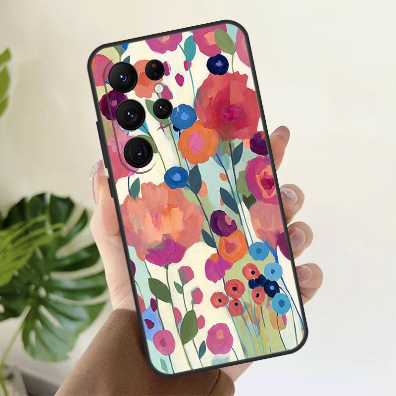 Colourful Flower Painting Art Soft Case For Samsung Galaxy S24 Ultra S21 S22 S23 S25 Plus S20 FE S9 S10 S23 FE Phone Cover