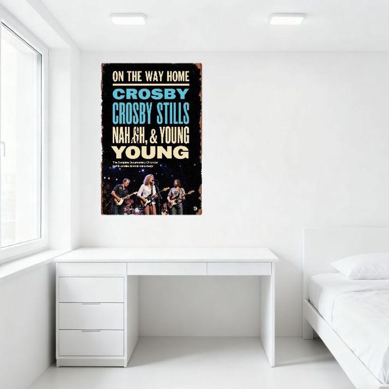 On The Way Home Crosby Stills Nash & Young Vintage Metal Tin Sign, Classic Rock Documentary Poster for Man Cave Bar Home Wall De