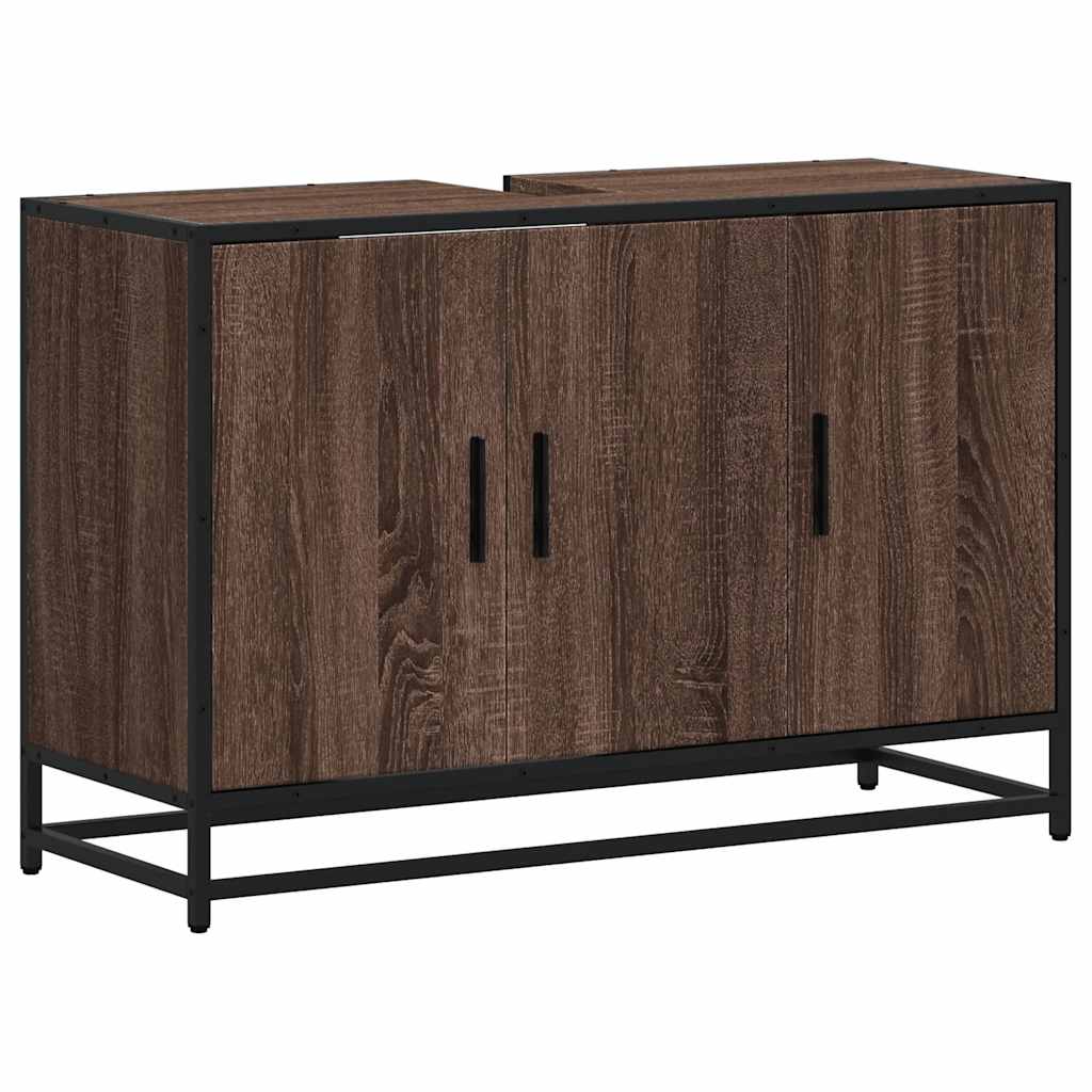 Bathroom Vanity Cabinet Brown Oak Effect 90 X 33 X 60 Cm