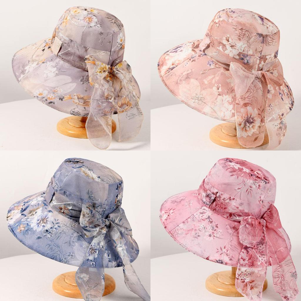 Summer Wide Brim Hat For Women With Breathable Polyester Sunshade And Floral Pattern For Sun Protection