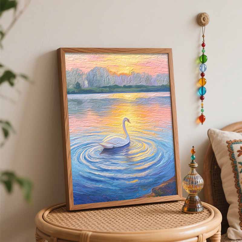 Digital oil painting kits featuring beautiful swan on lake. are ideal for professional art purposes and home wall decoration.