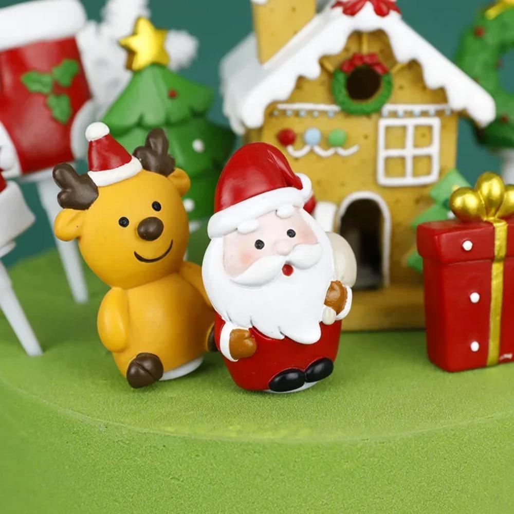 Christmas Cake Toppers Resin Santa Claus Cake Decor Xmas Small House Cupcake Dec Merry Christmas Decor For Home Happy New Year