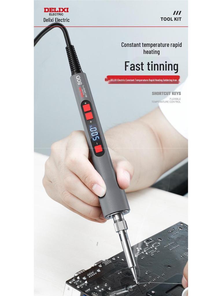 DELIXI Professional High-Power Electric Soldering Iron with Digital Display - Ideal for Household and Repair Tasks.