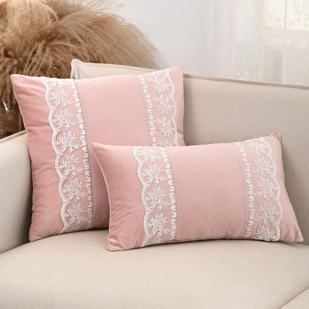 Premium Nordic Ins Style Dutch Velvet Pillowcase Deluxe Rose Lace Embroidered Cushion Cover Fresh Modern Home Decor Pillow Cover