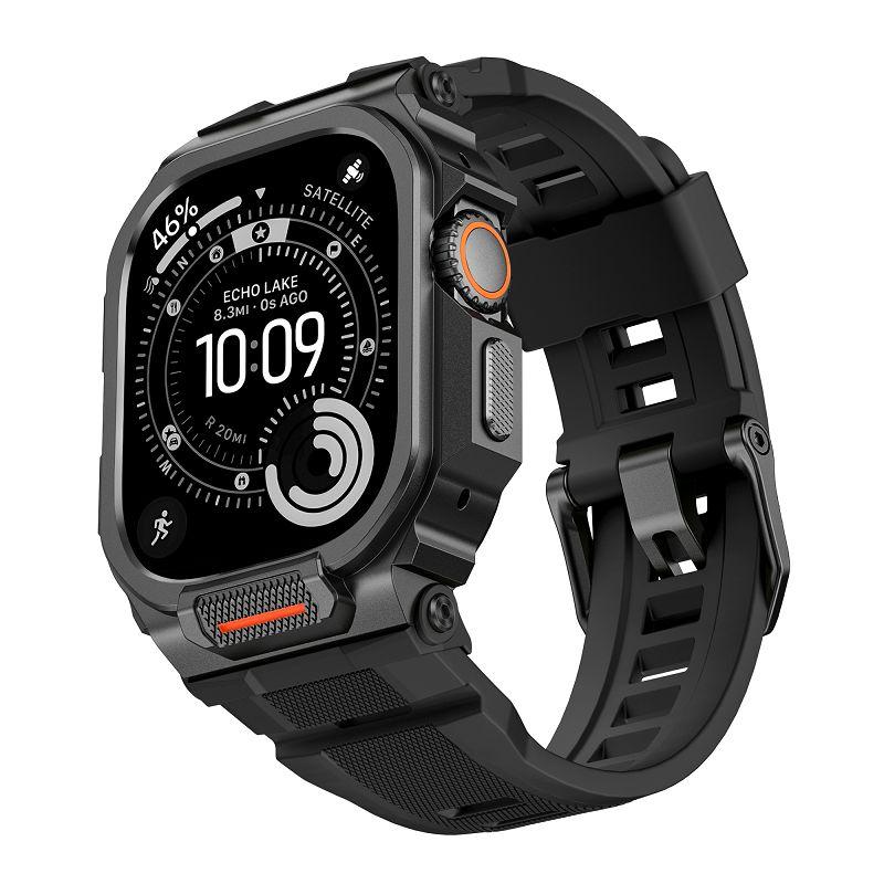 Rugged Integration Band with Case for Apple Watch 46mm 49mm Sport Silicone Strap with Metal Bumper Covers for iWatch 46 49mm