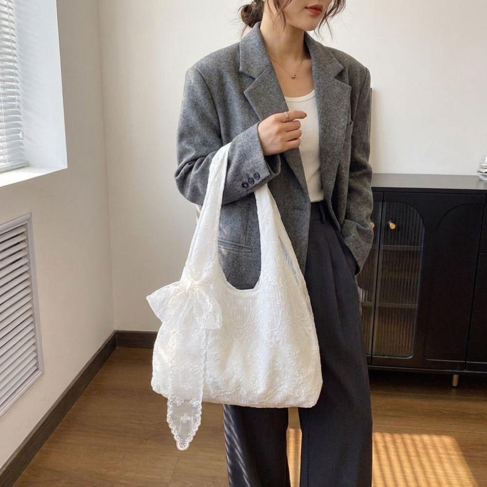 Mit Seidenschal Blumenmuster Spitze Handtasche Leicht Vielseitig Stickerei Spitze Umhängetasche Leinwand Koreanischer Stil Tragetasche