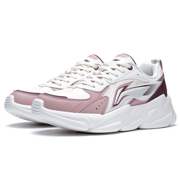 Li-Ning Comfortable Low-Top Sports Casual Shoes Women Sneakers White Rose AGLS172-2