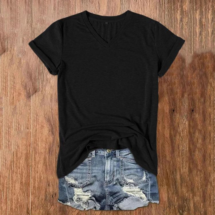 Damen Sommer V-Ausschnitt T-Shirt Locker Kurzarm Einfarbig Mode Top