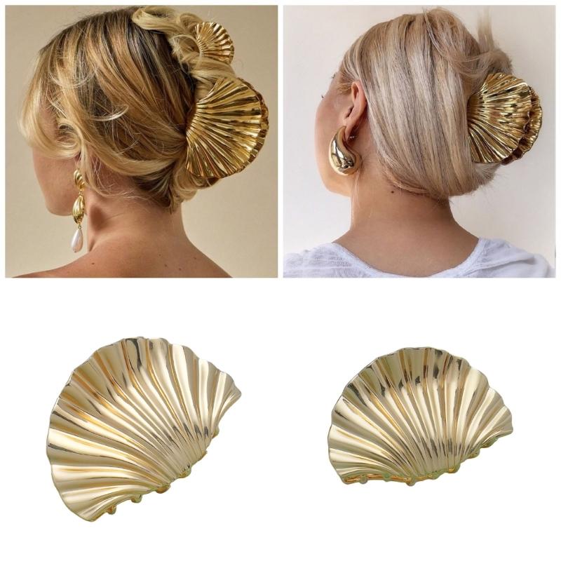 Elegant Gold Metal Seashells Hair Claw for Women Stylish Clip Crab Clamp Hairwear Hair Shaping Claw Clip for Daily Use