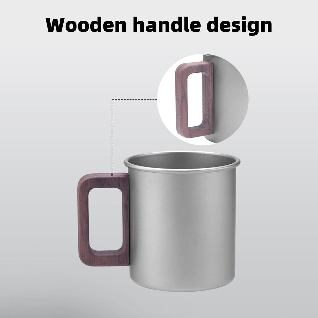Ti Camping Cup Pure Ti Travel Mug Wooden Handle Large Capacity Outdoor Portable Large Beer Mug Tea Cup