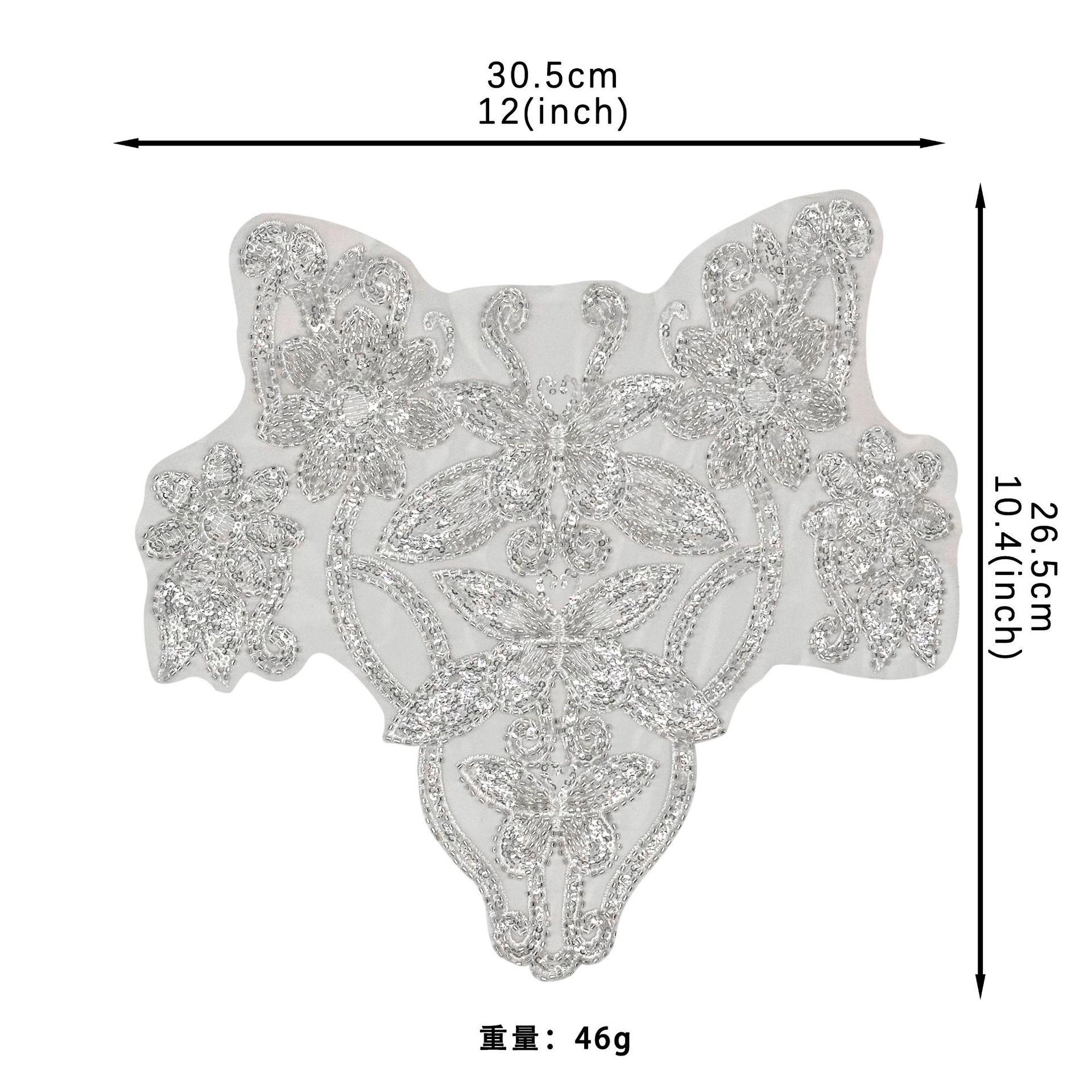 

Серебристая сетка Ручная работа Бусины Бабочка Передний воротник Тканевая наклейка Декоративная одежда Платье Свадебные аксессуары Тканевая наклейка Аксессуары H8094