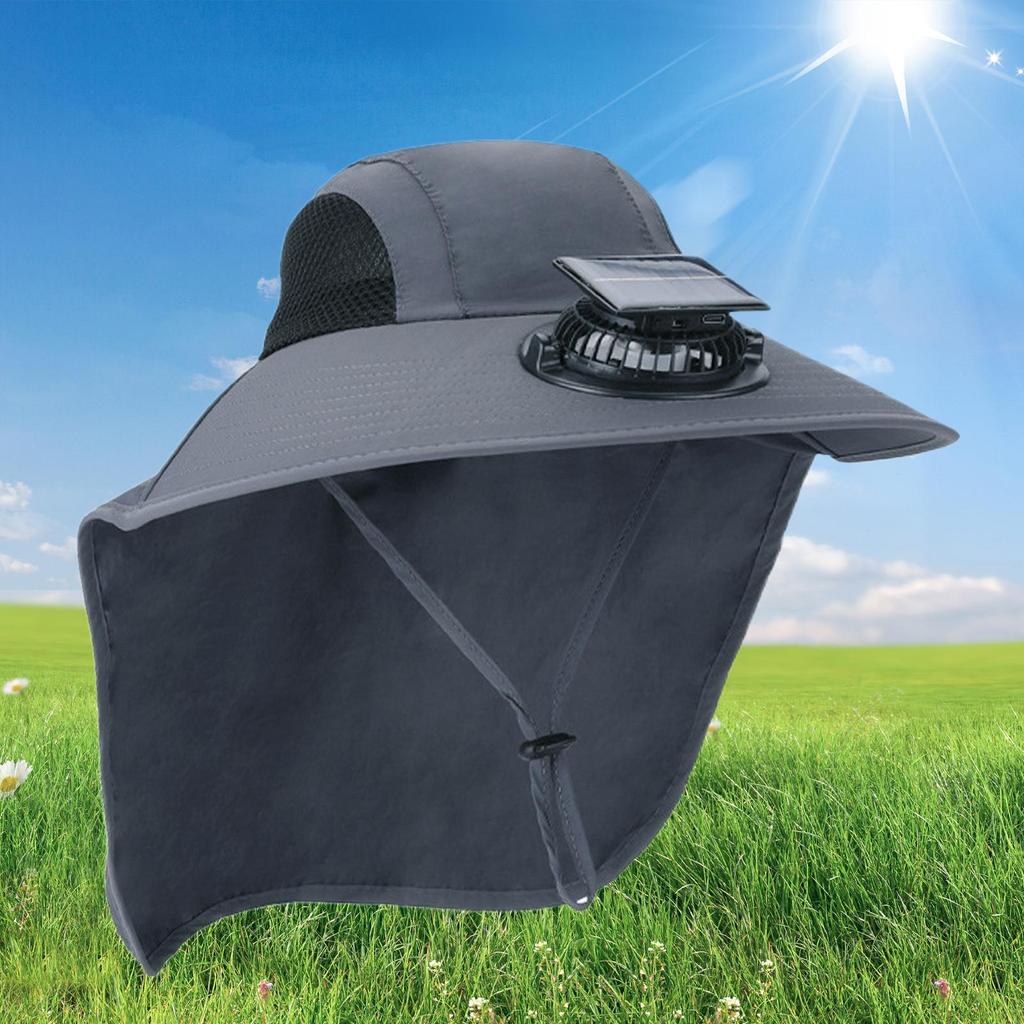 Sun Hats For Men Wide Brim Solar Powered Fan Outdoor Sun Hat Solar Fan Fish Accessories With Neck Flap Wide Brim UV Protection