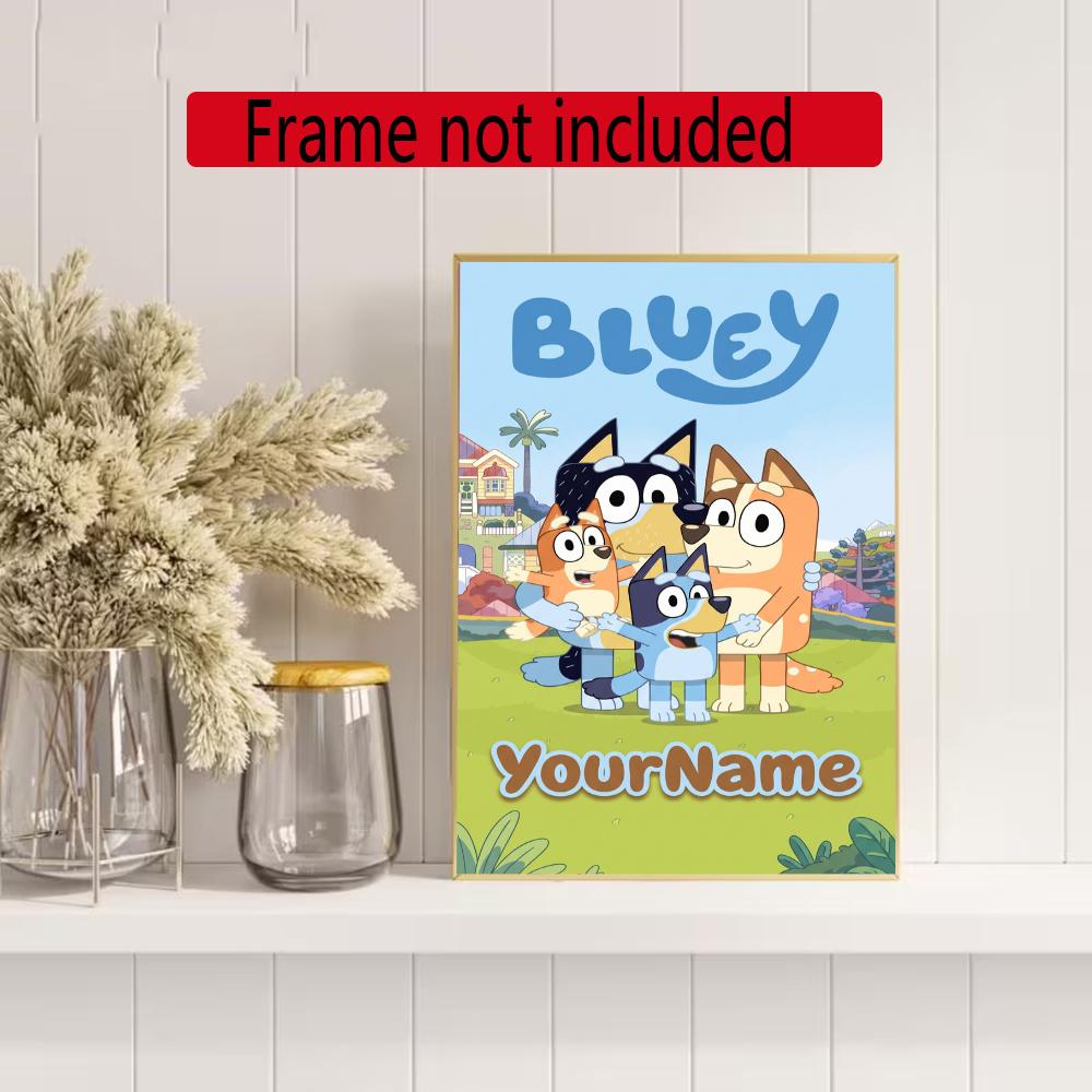 Bluey Customize Your Name Diamond Painting Round Diamond Diy Frameless Holiday Artwork Suitable For Home Office Wall Decoration