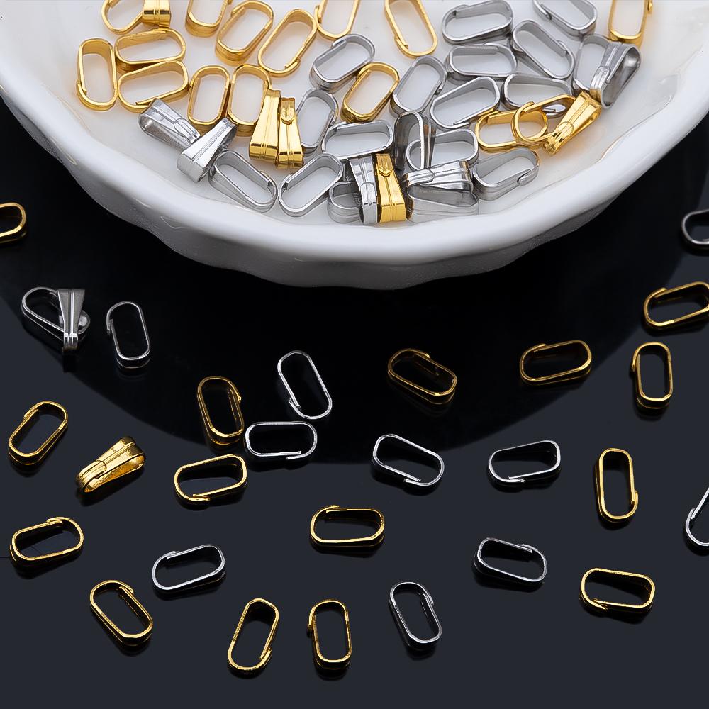 50pcs Stainless Steel Bail Clasp Connect Necklace Pendants Charms Connectors Buckle Clip Clasp for DIY Jewelry Making Supplies