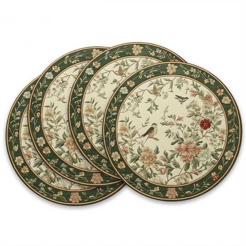 Heat Insulation Flower Linen Table Mat Anti-scald Round Dining Mat  Kitchen Supplies