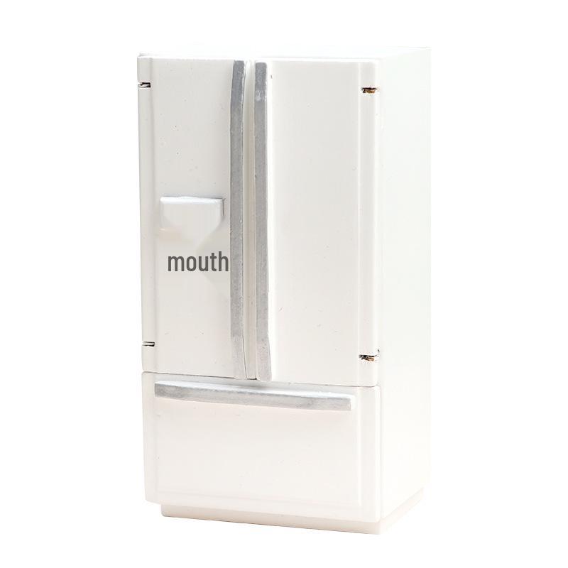 1:12 Dollhouse Miniature Kitchen Double-Door Refrigerator in White/Silver-Gray