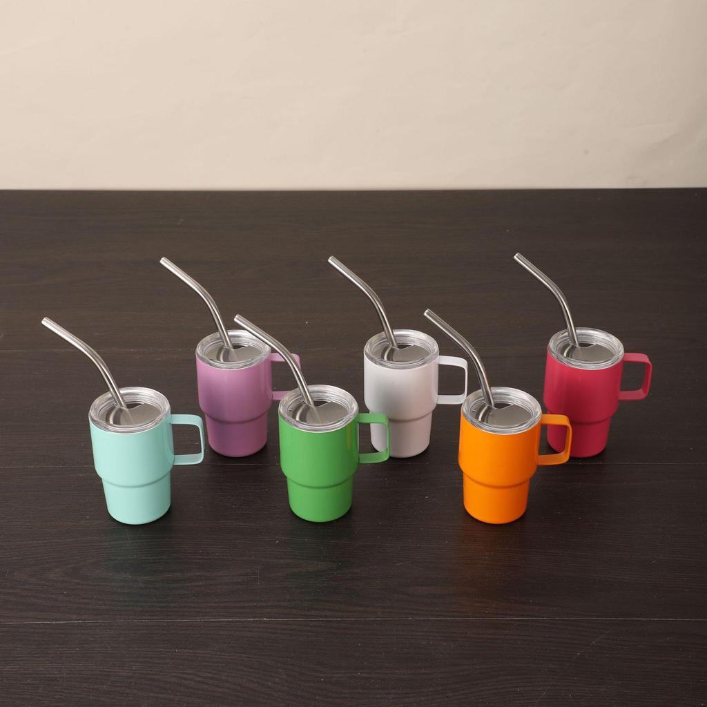 3oz Mini 304 Stainless Steel Insulated Car Cup with Straw - Trapezoidal Design, Portable Ice Buster