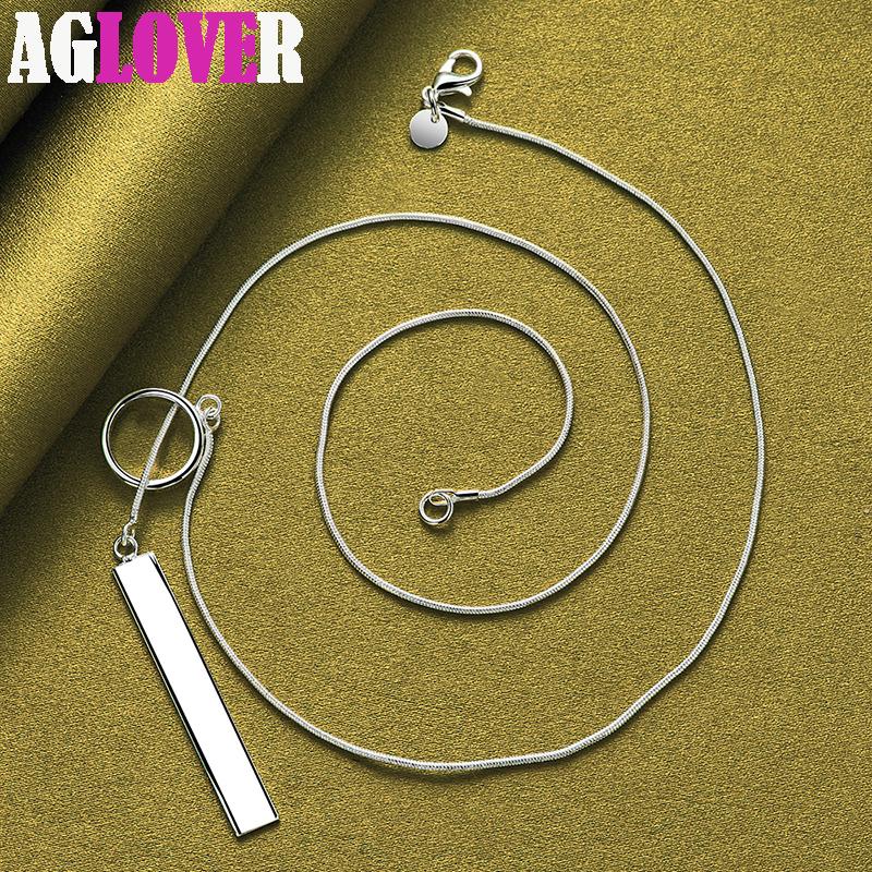 925 Sterling Silver Circle Rectangle Pendant Necklace Jewelry