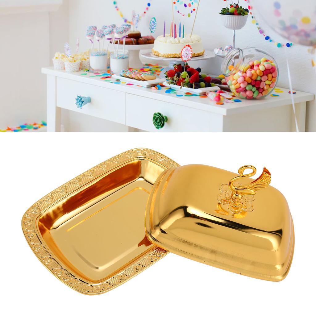 Gold Fruit Tray European   Metal Fruit Plate Table Decoration with Lid for Snacks Candies Desserts