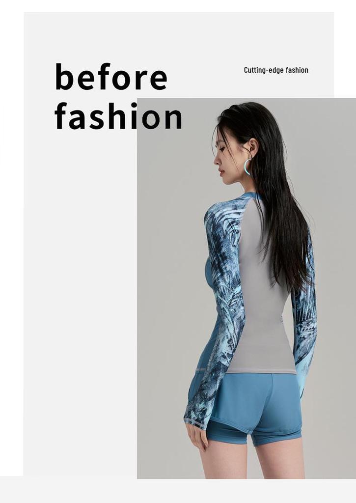 Bañador de dos piezas para mujer con manga larga, cremallera y almohadillas en el pecho – Traje de protección solar para surf y buceo