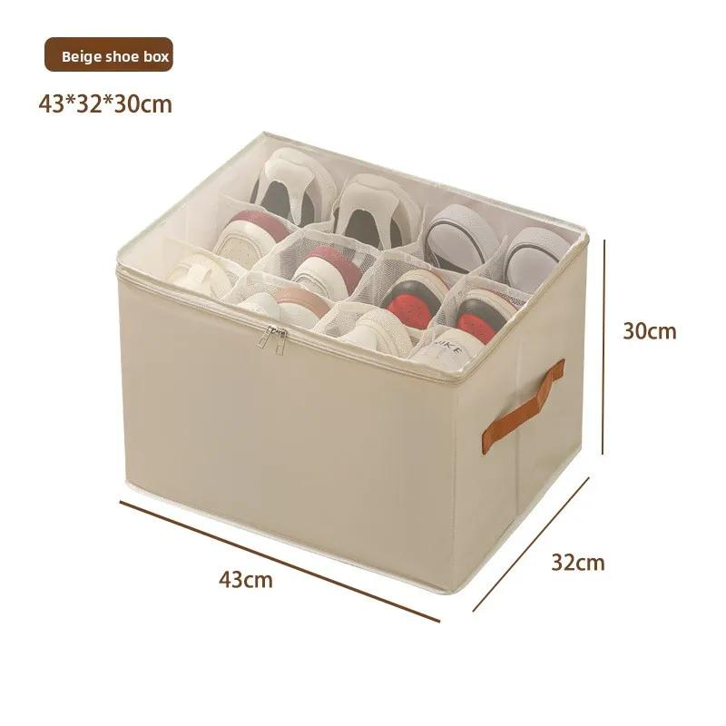 Multifunctional Grid Storage Shoe Box Cross-border Foldable Fabric with Cover Dustproof and Washable Sundries Storage Box
