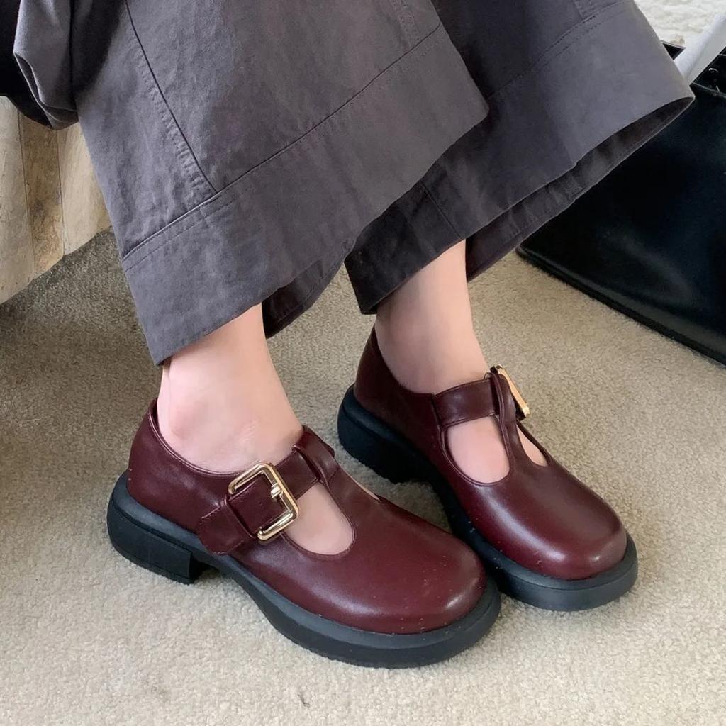 IPPEUM Mary Janes Dam Ballerinaskor Läder Spänne Rund Tå Ballerinas Zapatos Mujer