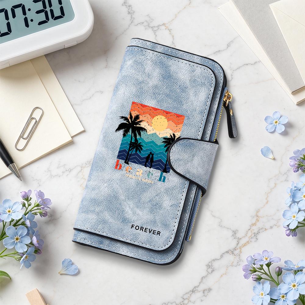Vintage Beach Pattern Wallet Casual Multi Card Holders Purse Portable Daily Use Clutch Bag